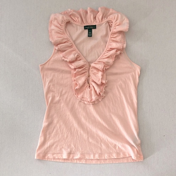 🍄Lauren Jeans Co Pink Ruffle Neck Top (S) - Picture 1 of 8